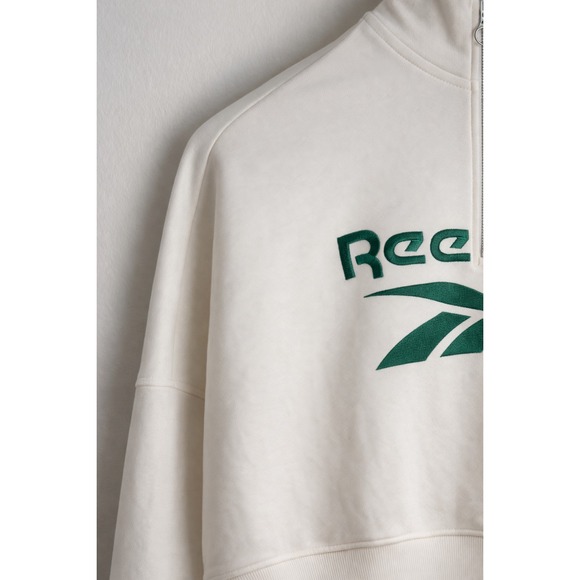 Reebok x Forever 21 Cropped Half-Zip Pullover Sweatshirt Chalk Cream Large - Picture 4 of 8